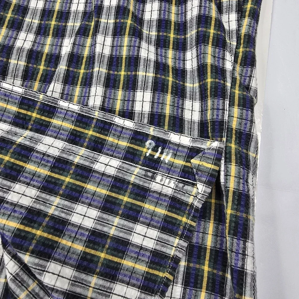 VTG POLO RALPH LAUREN Men L Plaid SEERSUCKER Button-Up‎ Shirt GREEN PONY Golf